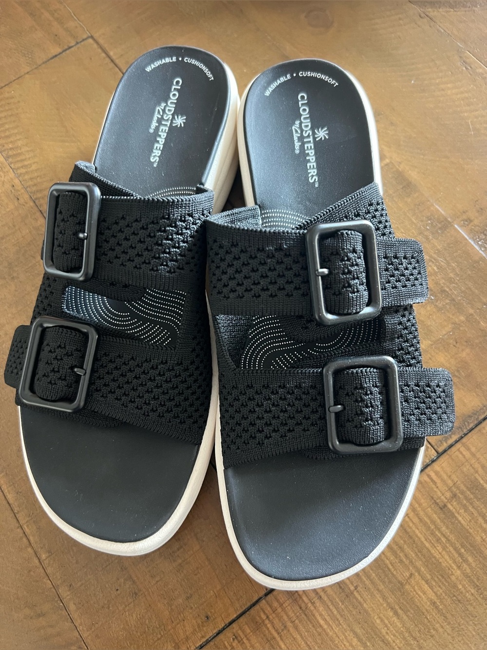 Women’s Black Slide Sandals with Adjustable Buckles